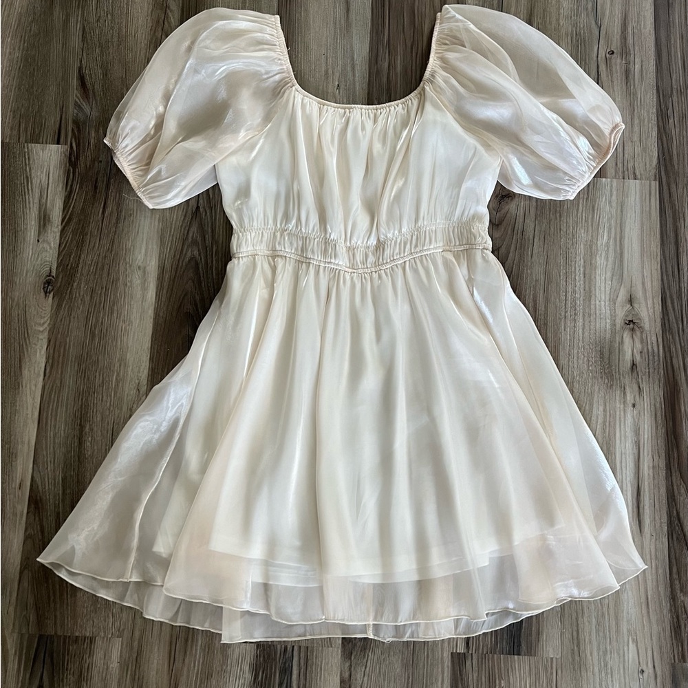 Arula size X square neck cream sheer dress. Can also be worn off the shoulder.